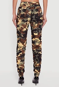 Womens Printed Pattern Ruched Pants, Green, Size S