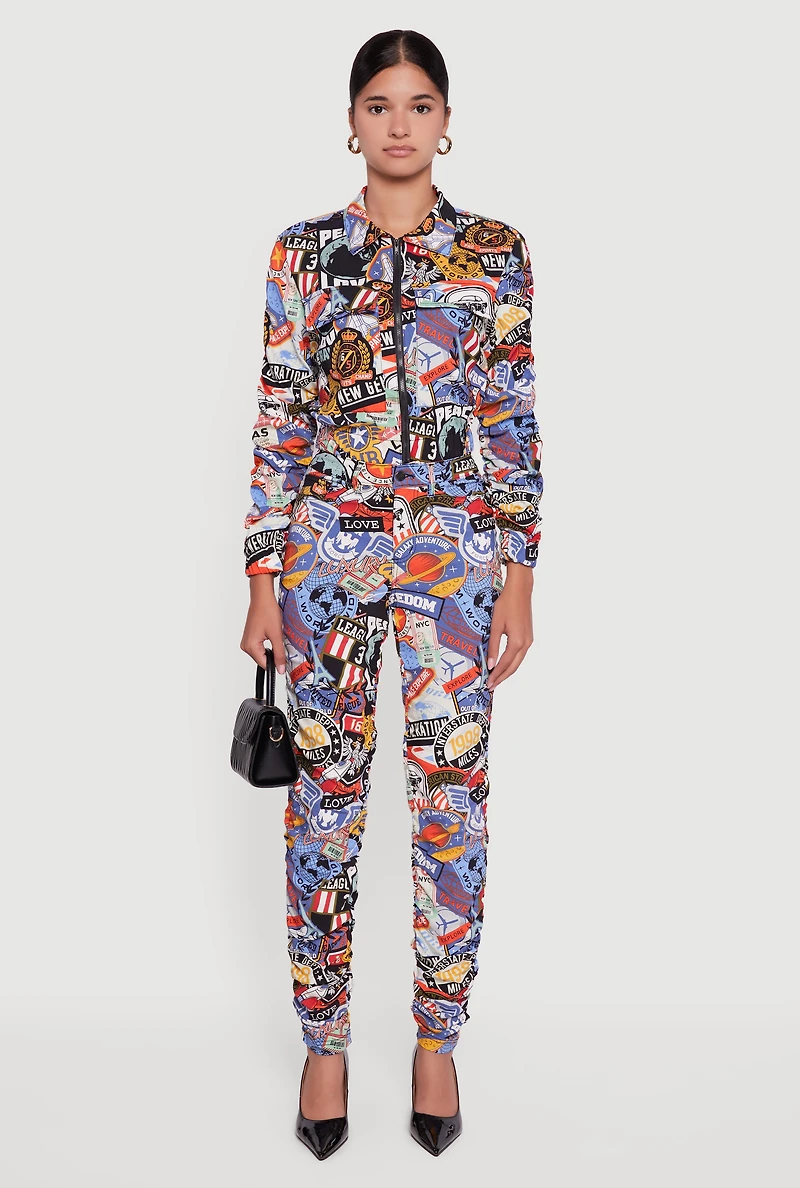 Womens Printed Pattern Ruched Pants, Multi,