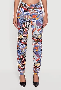 Womens Printed Pattern Ruched Pants, Multi,