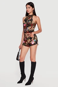 Camo Frayed Hem Patch Graphic Shorts