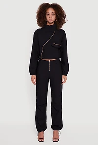 Womens Asymmetrical Zip Front Utility Jacket, Black, Size L
