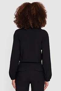 Womens Asymmetrical Zip Front Utility Jacket, Black, Size L