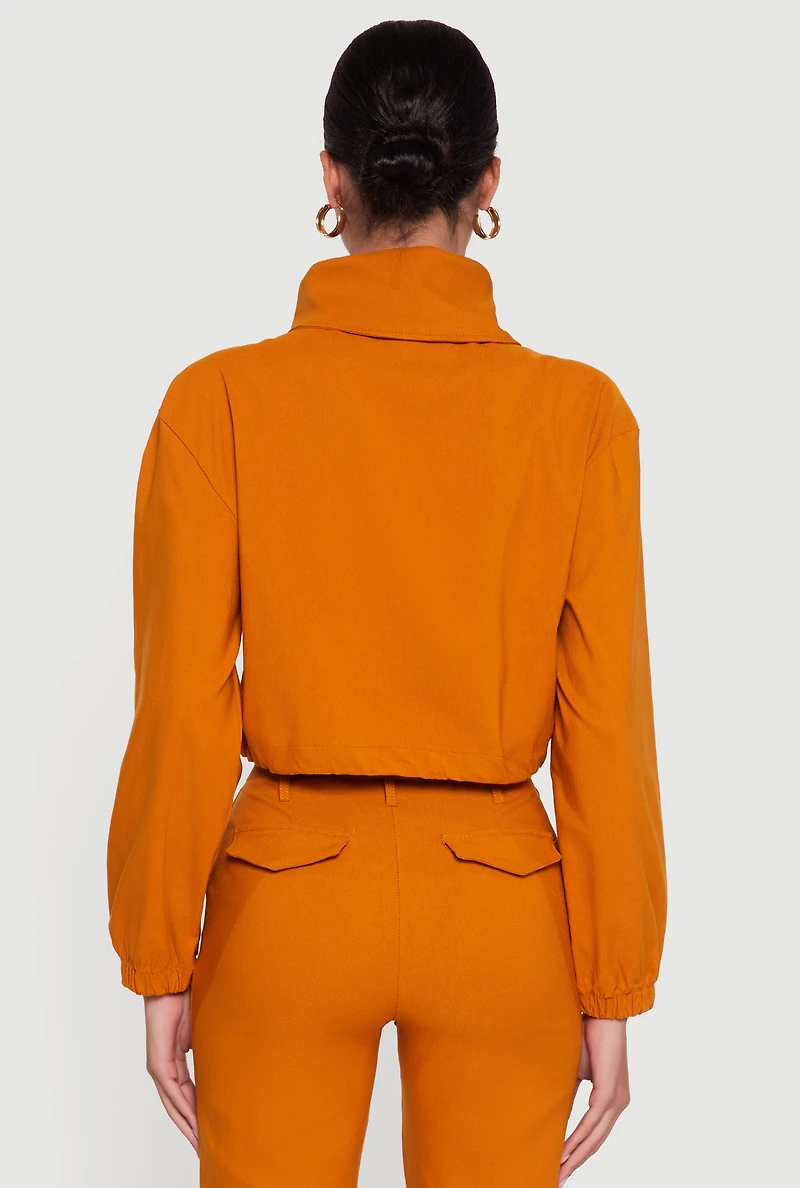 Womens Asymmetrical Zip Front Utility Jacket, Orange, Size L