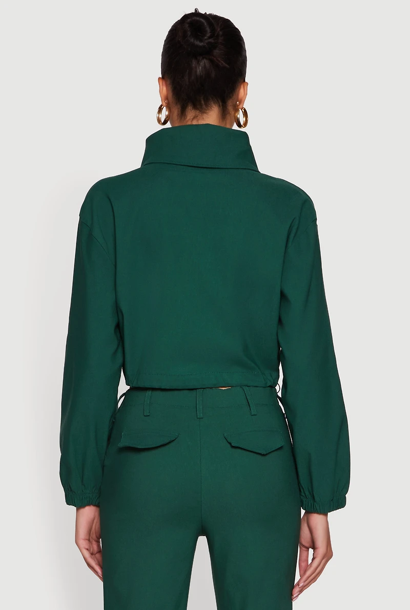 Womens Asymmetrical Zip Front Utility Jacket, Green, Size XL
