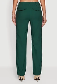 Womens Mid Rise Zip Front Pants with Toggle Drawstring Hem, Green, Size S