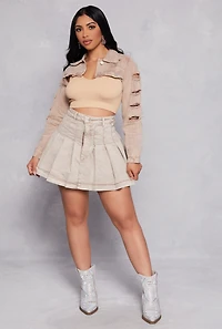 Womens High Waist Mini Pleated Skirt, Khaki, Size S