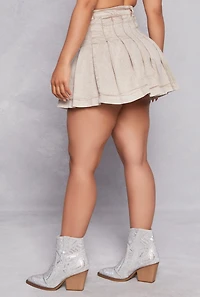 Womens High Waist Mini Pleated Skirt, Khaki, Size S