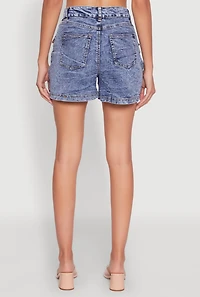 Womens Trendy Floral Jacquard Cargo Pocket Denim Shorts, Blue, Size L