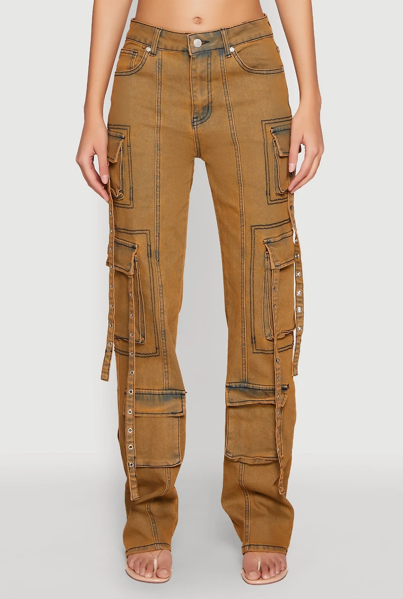 Mineral Wash Pintuck Cargo Jeans
