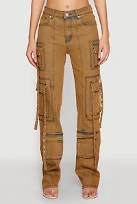 Mineral Wash Pintuck Cargo Jeans