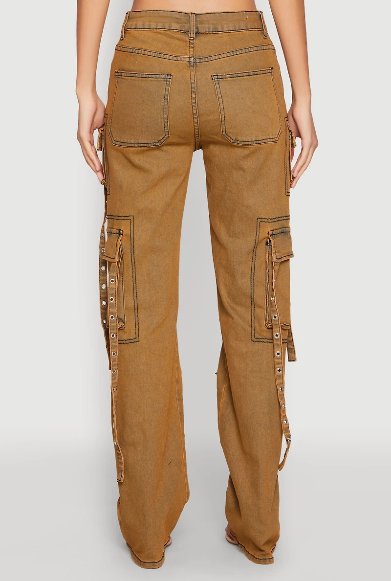 Mineral Wash Pintuck Cargo Jeans