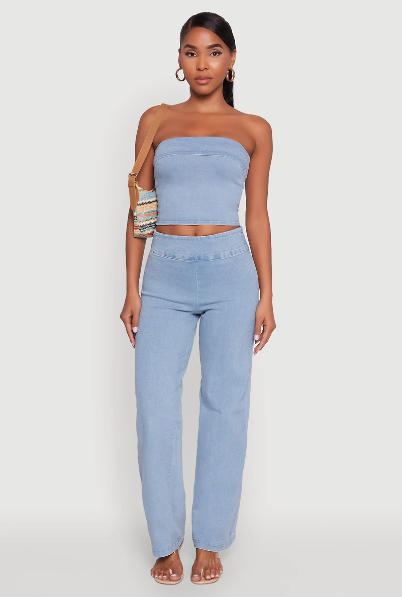 Womens Haute Monde Denim Cropped Tube Top, Blue,