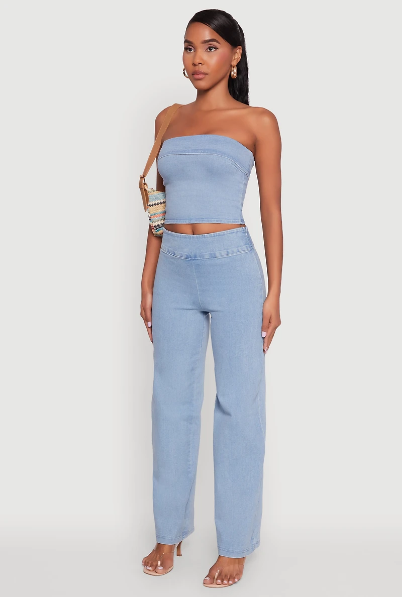 Womens Haute Monde Denim Cropped Tube Top, Blue,