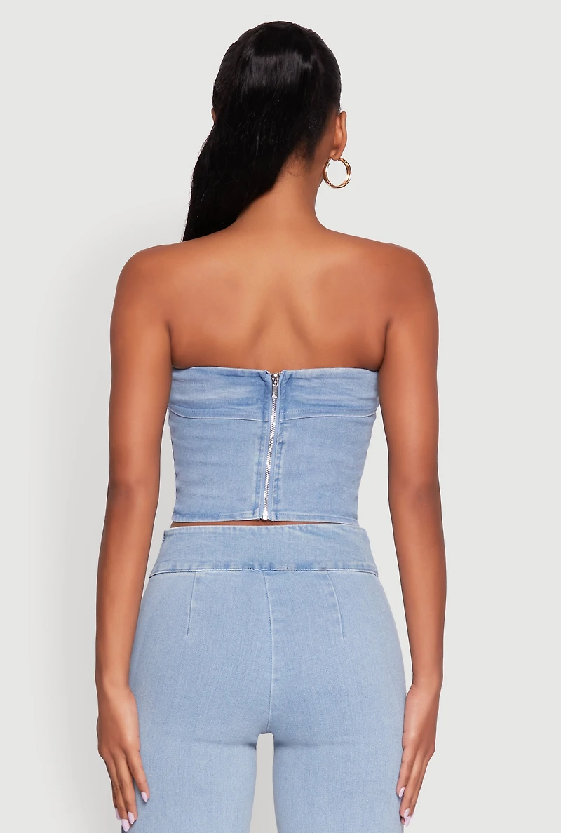 Womens Haute Monde Denim Cropped Tube Top, Blue,