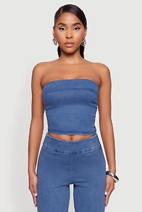 Haute Monde Denim Cropped Tube Top