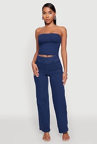 Womens Haute Monde Denim Cropped Tube Top, Blue, Size L