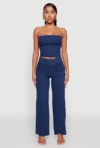 Womens Haute Monde Denim Cropped Tube Top, Blue, Size L