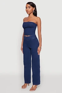 Womens Haute Monde Denim Cropped Tube Top, Blue, Size L