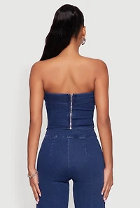 Womens Haute Monde Denim Cropped Tube Top, Blue, Size L