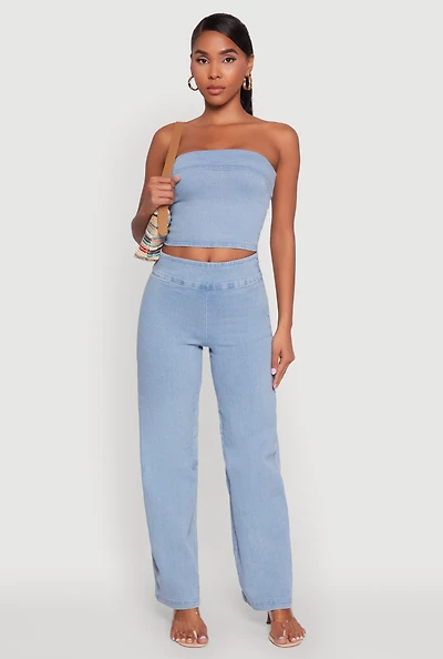 Womens Haute Monde High Waisted Wide Leg Jeans, Blue, Size M