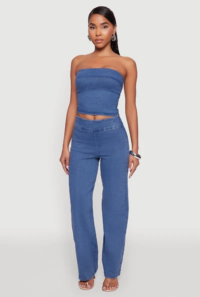 Womens Haute Monde High Waisted Wide Leg Jeans, Blue, Size S
