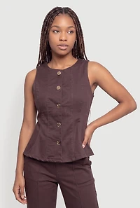 Metallic Button Front Denim Blazer Vest
