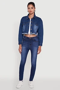 Womens Heart Graffiti Graphic Frayed Jean Jacket, Blue, Size L