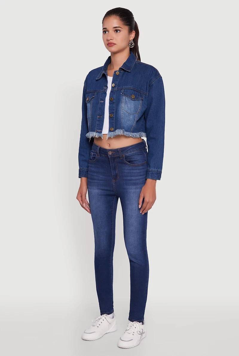 Heart Graffiti Graphic Frayed Jean Jacket