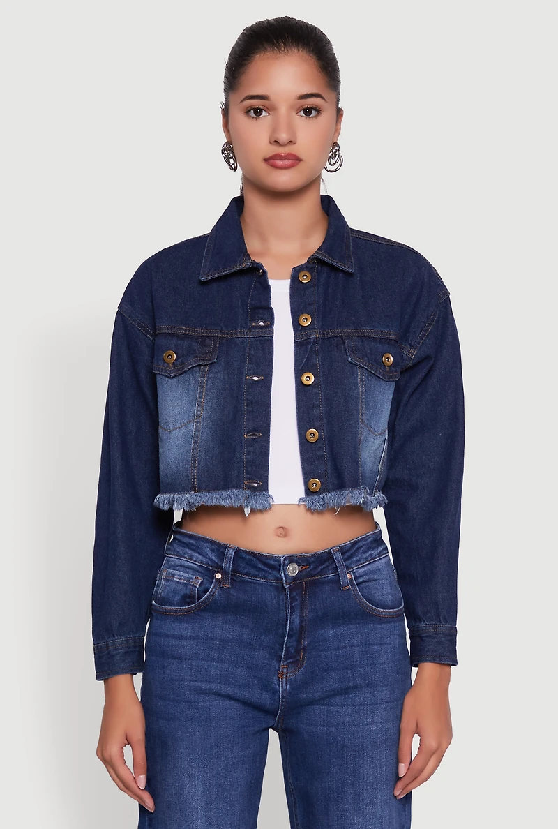 Womens Heart Graffiti Graphic Frayed Jean Jacket, Blue,