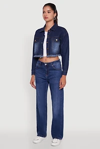 Womens Heart Graffiti Graphic Frayed Jean Jacket, Blue, Size L