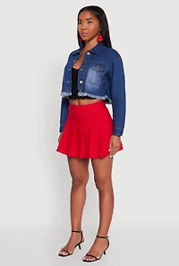 Womens XO Back Graphic Frayed Hem Cropped Denim Jacket, Blue,