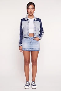 Varsity Side Stripe Mixed Media Denim Jacket
