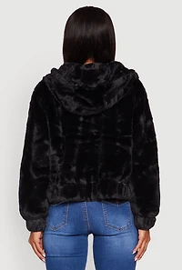 Womens Hooded Faux Fur Bomber Jacket,