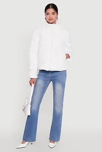 Mock Neck Zip Front Faux Fur Jacket