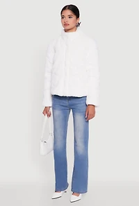 Mock Neck Zip Front Faux Fur Jacket