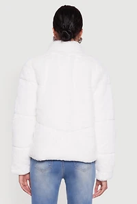 Mock Neck Zip Front Faux Fur Jacket