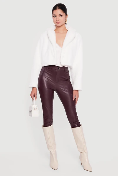 Faux Fur Cropped One Button Jacket