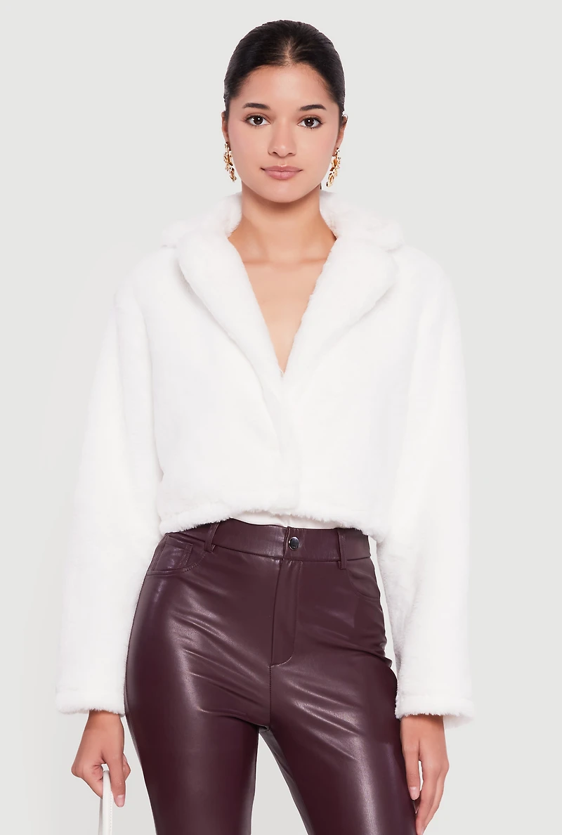 Faux Fur Cropped One Button Jacket