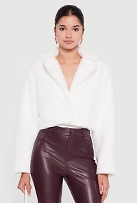Faux Fur Cropped One Button Jacket