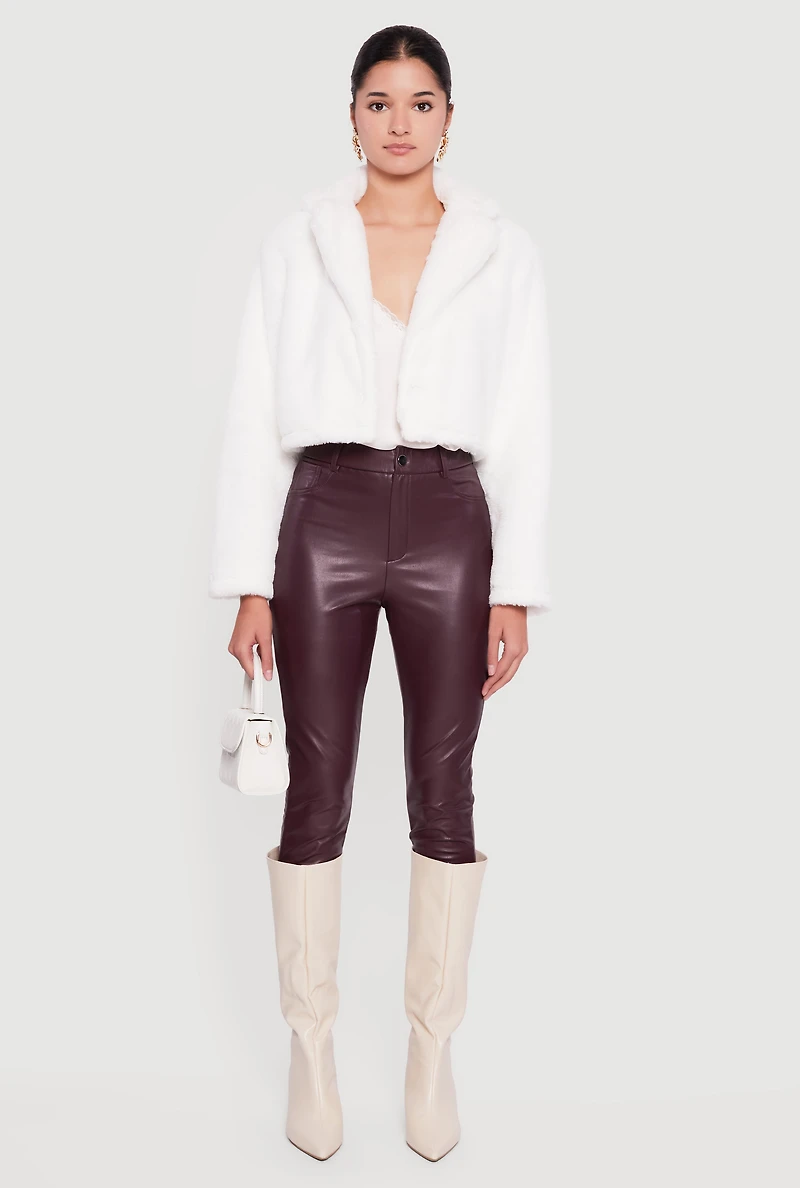 Faux Fur Cropped One Button Jacket