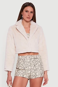 Faux Fur Cropped One Button Jacket