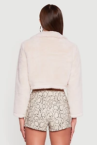 Womens Faux Fur Cropped One Button Jacket,