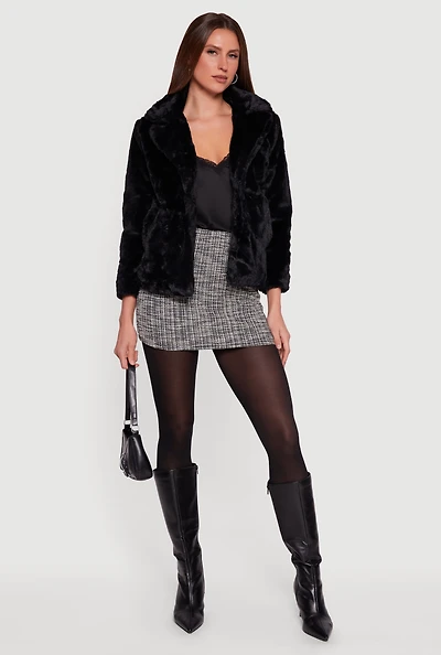 Snap Button Front Faux Fur Coat