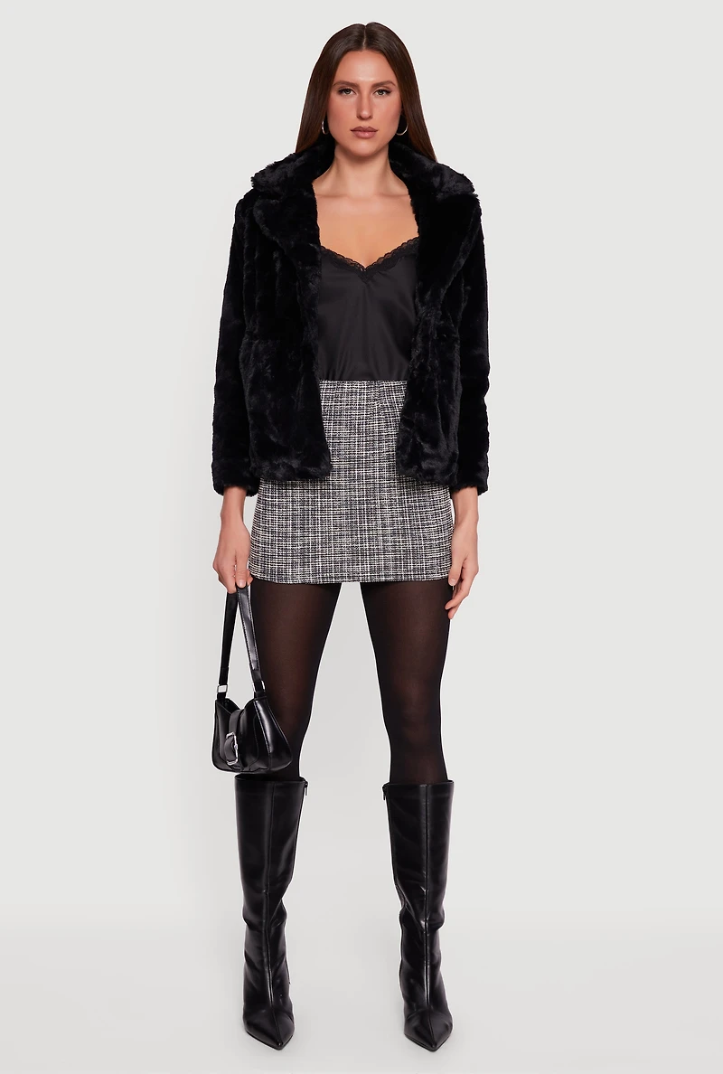 Snap Button Front Faux Fur Coat