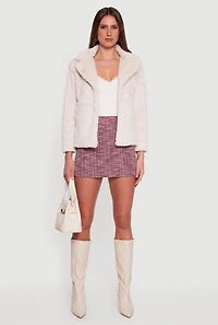 Womens Snap Button Front Faux Fur Coat, Beige, Size L