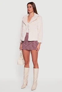 Womens Snap Button Front Faux Fur Coat, Beige, Size L