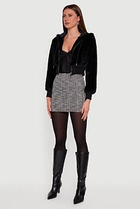 Faux Fur Zip Front Hooded Cropped Jacket