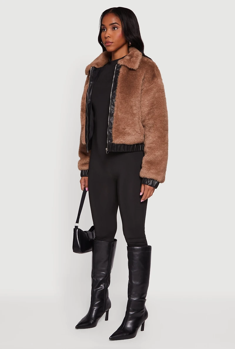 Faux Fur Zip Front Bomber Jacket