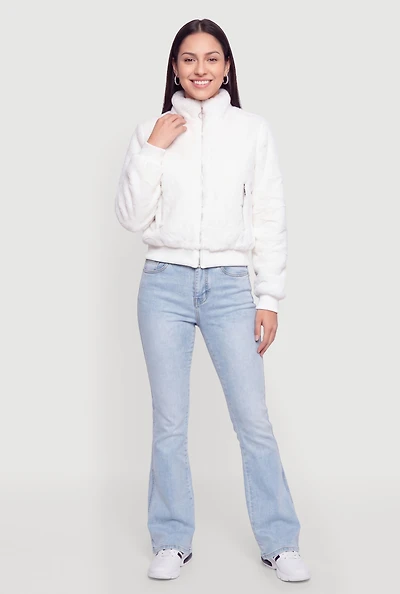 Faux Fur Zip Front Bomber Jacket