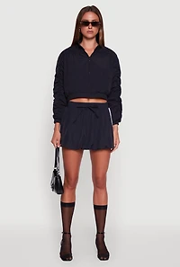 Womens Ruched Long Sleeve Zip Front Windbreaker Jacket, Black, Size M